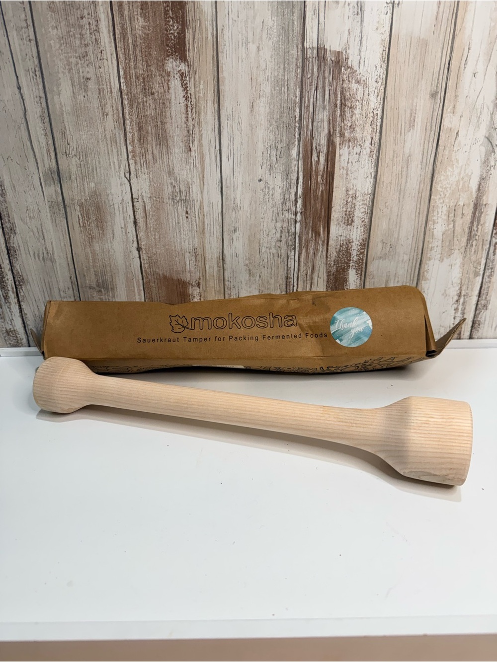 14 Inch Sauerkraut Tamper for Packing Fermented Foods - Natural Wood